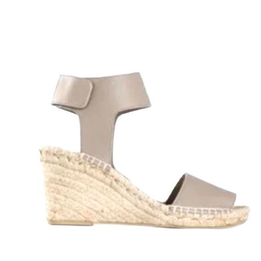 SZ9 VINCE Made in Spain Leather Sophie Wedge Sandal w Jute Rope Detail in Grey R